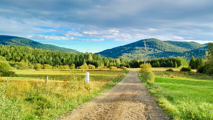 Beautiful view of the Polish Bieszczady Mountains on a sunny day.