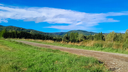 Beautiful view of the Polish Bieszczady Mountains on a sunny day. © Jan