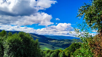 Beautiful view of the Polish Bieszczady Mountains on a sunny day.