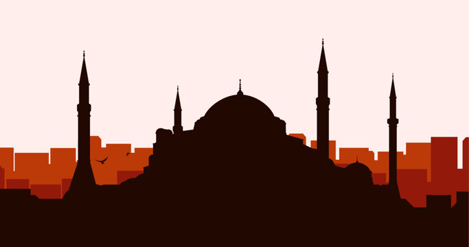 Istanbul Turkey skyline. Vector Hagia Sophia. Trendy cityscape silhouette