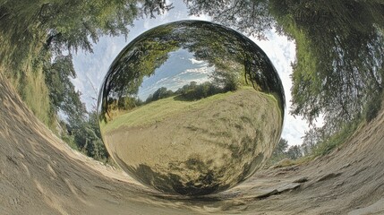Reflected landscape in a sphere