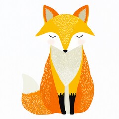Cute flat design fox with simple lines and warm colors in vector style