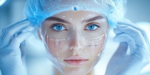 Close-up of a woman preparing for cosmetic surgery procedure