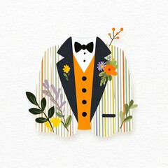 Stylish minimalistic vector icon of a tuxedo with floral details