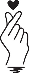  finger heart hand gesture with small heart line art style