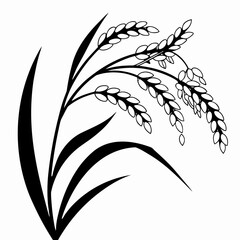 Black and White Rice Plant Vector Illustration. Agricultural Grain Crop Design.