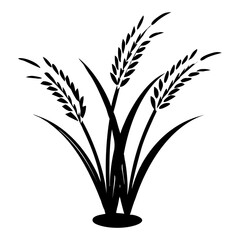 Black and White Rice Plant Vector Illustration. Agricultural Grain Crop Design.
