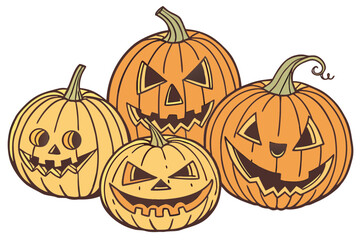 Realistic Carved Orange Pumpkins with Spooky Jack-o'-Lantern Faces – 3D Halloween Digital Art