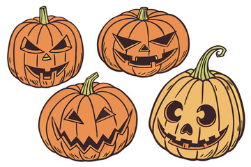 Realistic Carved Orange Pumpkins with Spooky Jack-o'-Lantern Faces – 3D Halloween Digital Art