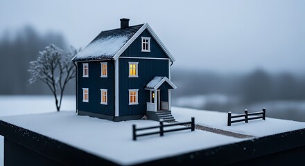 Dark residential architecture icon of a new building's exterior on a black background