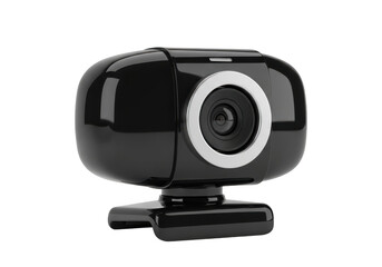 Modern black webcam device captures clear video for online communication and streaming isolated on transparent background