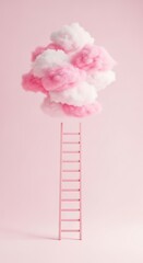 Pink rose flower beauty blooms in the sky with soft clouds and spring colors