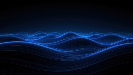 Abstract dark blue digital data waves flowing on a dark background