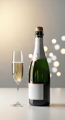 🍾 An isolated bottle of champagne with a cork and a glass is a perfect beverage for celebration