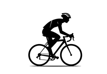 Riding Bicycle silhouette icon in side view, black and white  illustration, isolated on transparent background.