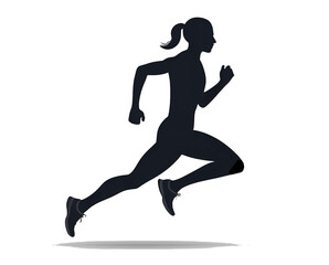 Running person silhouette, energetic black and white icon, perfect for fitness design, transparent background.