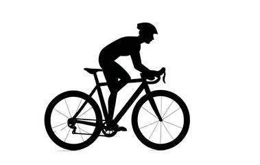 Classic Riding bicycle icon silhouette, side profile black and white illustration, isolated on transparent background.