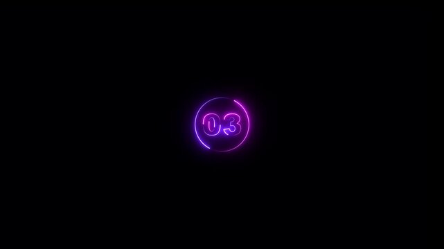 Abstract 03 text neon number animation on the black background. Glowing neon 03 number mathematics count text animation.