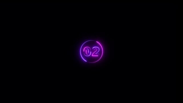 Abstract 02 text neon number animation on the black background. Glowing neon 02 number mathematics count text animation.