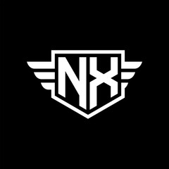 NX Logo vector image of initial shield with wing outline and simple shield