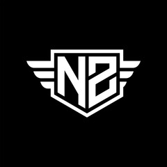 NZ Logo vector image of initial shield with wing outline and simple shield