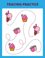 Pre-writing trace practice activity sheet for children 