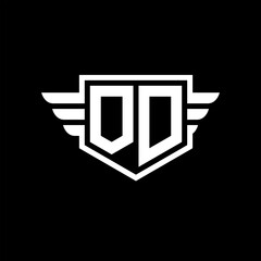 OD Logo vector image of initial shield with wing outline and simple shield