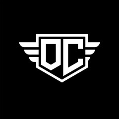 OC Logo vector image of initial shield with wing outline and simple shield