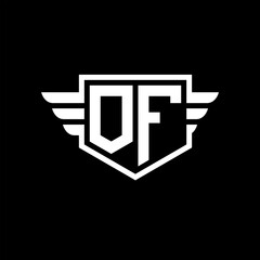 OF Logo vector image of initial shield with wing outline and simple shield