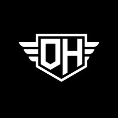 OH Logo vector image of initial shield with wing outline and simple shield