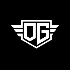 OG Logo vector image of initial shield with wing outline and simple shield