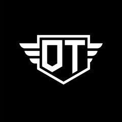 OT Logo vector image of initial shield with wing outline and simple shield