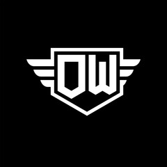 OW Logo vector image of initial shield with wing outline and simple shield