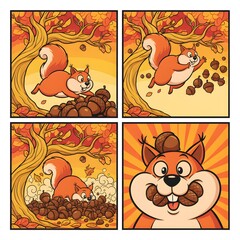A Happy Squirrel Prepares for Winter Gathering Acorns