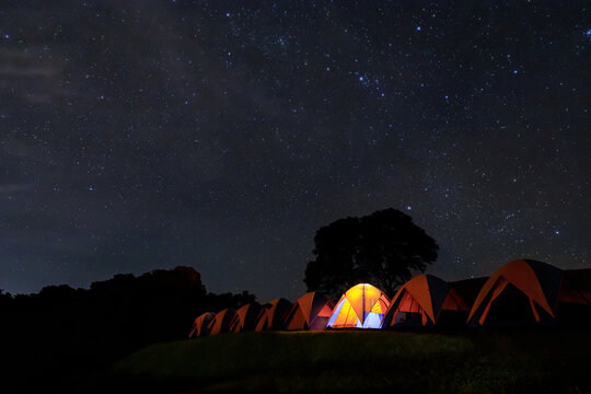 Night sky with stars at  Doi Samer Dao or Doi Samoe Dao, Nan, Thailand