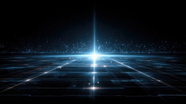 Futuristic Digital Landscape with Bright Light and Sparkling Effects