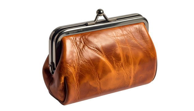 Vintage brown leather coin purse with a metal clasp