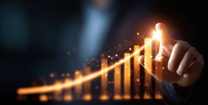 Business growth analytics strategy success feeling glowing upward bar chart touch