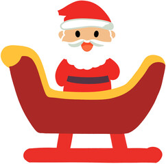 Adorable Santa Claus Illustration Riding in a Sleigh with Cheerful Expression and Festive Holiday Spirit