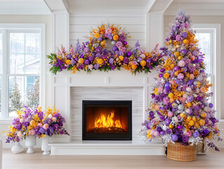 Christmas tree and fireplace together