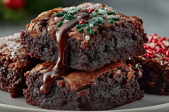 Christmas tree brownies with colorful sprinkles