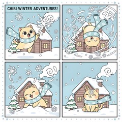 Chibi Cats Delightful and Playful Winter Snow Adventures