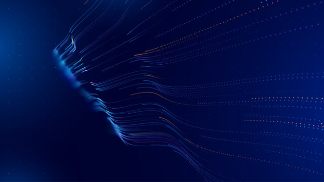 Big Data Flow Particles Bokeh. Digital Neural Network. Concept of AI Artificial Intelligence Technology Machine Deep Learning. Digital Communication. Science Technology Presentation Vector.