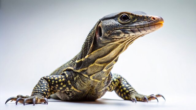 Alert Monitor Lizard, Minimalist White Background Stock Photo