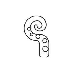 A black outline of a scrolled shape with circles