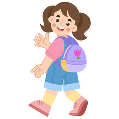 Illustration of Girl With Backpack Waving