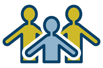 三人の人物が横並びになった上半身ピクトグラム、仲間意識や協調性を表すデザイン