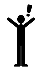感嘆符と全身の人物シルエットで驚きや発見を表現したシンプルなシルエットアイコンイラスト