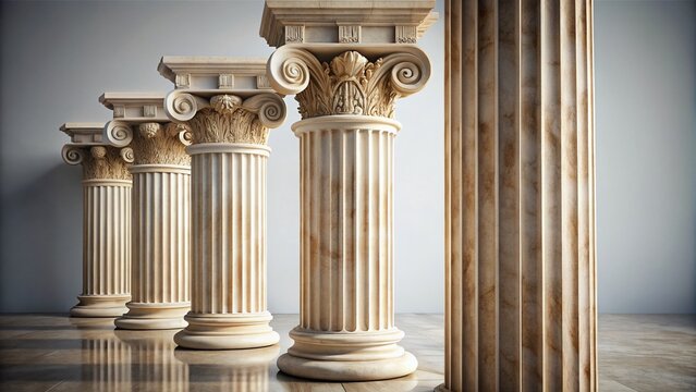 Antique Columns, White Background - Classical Architectural Detail Stock Photo