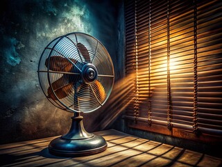Antique Fan, Night Photography, Film Noir Shadows, Light & Blinds